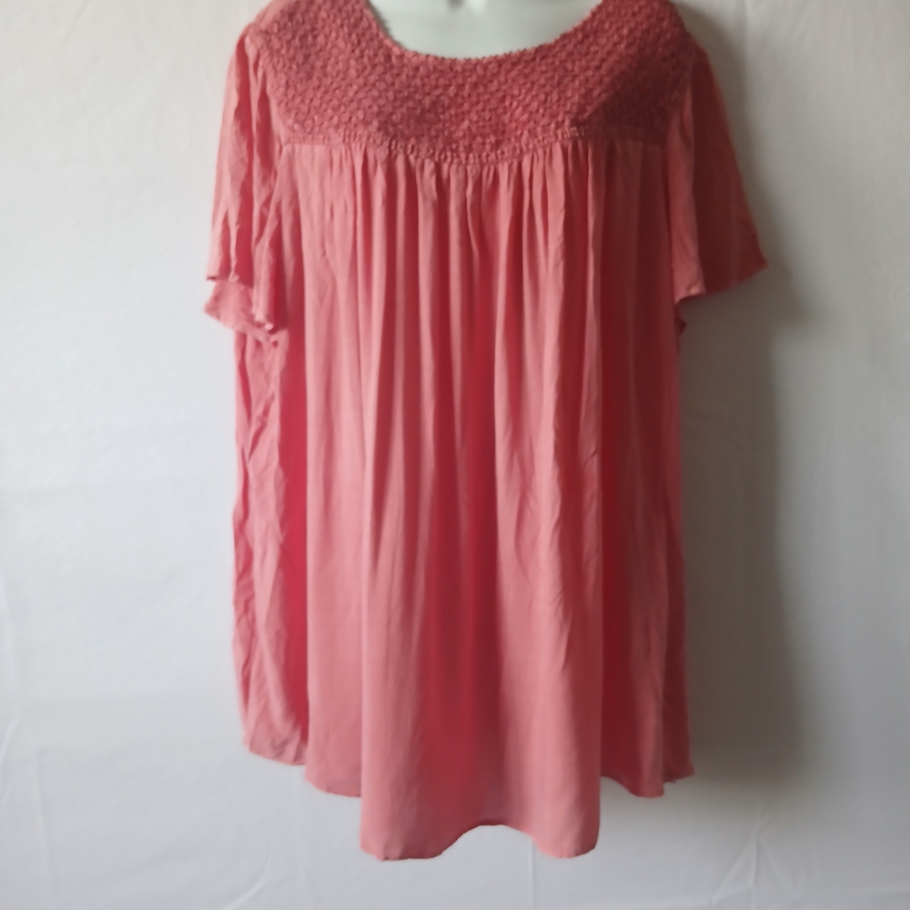 Torrid Peach Tunic Top Flutter Sleeve Textured Sz 18 Casual Mature Beach Work